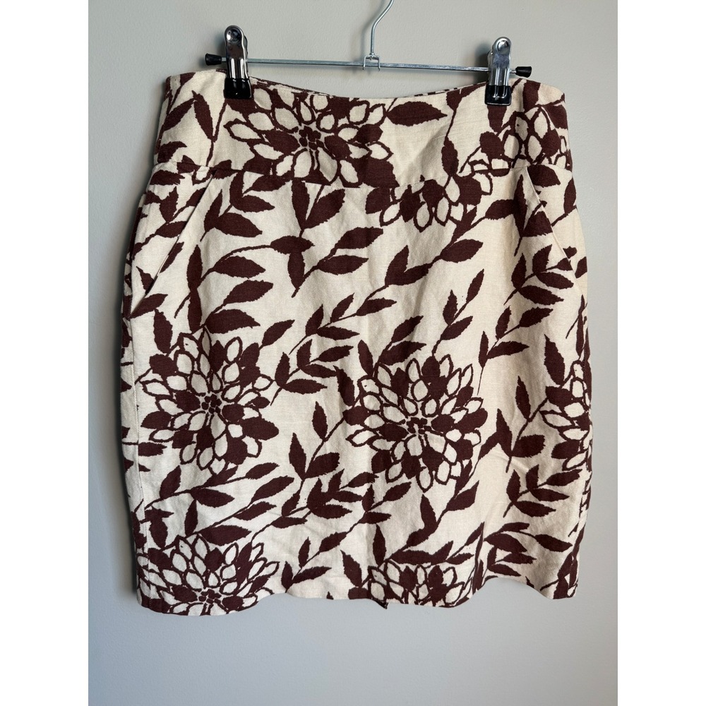 Hanna & Gracie Floral Linen Blend Mini Skirt Women 4 Beige Brown Boho Chic Artsy